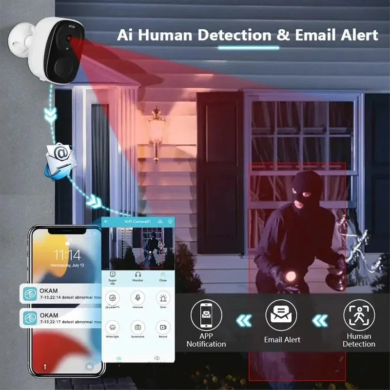Wireless Outdoor Security Camera, 2K, 3MP, Battery Powered, WiFi, Spotlight Siren, 2-Way Audio, Waterproof