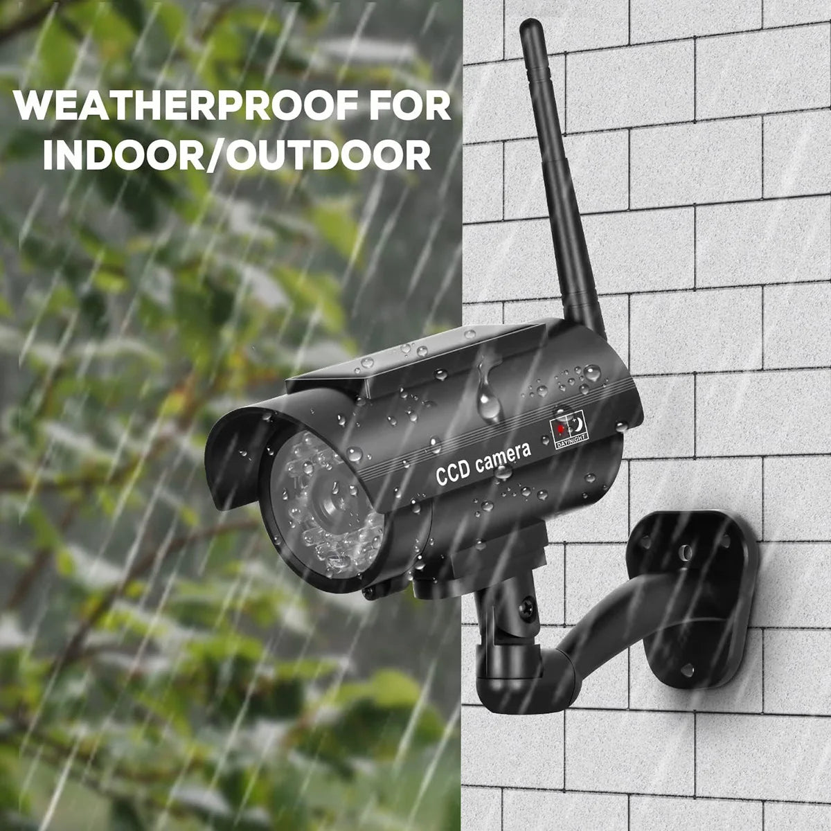 Solar Powered Fake Security Camera, Bullet Dummy Security Camera Simulated Surveillance System with Red Flashing Light