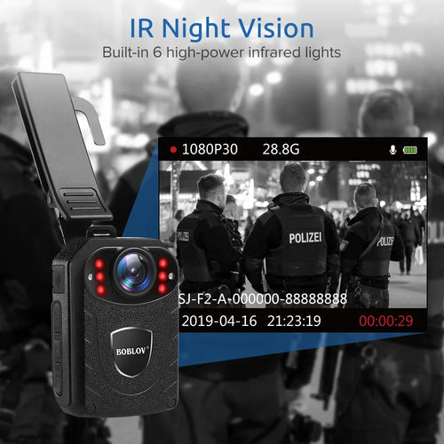 BOBLOV KJ21 Body Camera 1296P HD IR Night Vision, 170° Police Security DVR, Wearable Mini Camcorder for  Evidence Recording